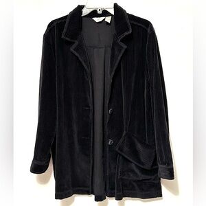 J. Jill Black Corduroy Button Up Long Sleeve Jacket Coat Medium